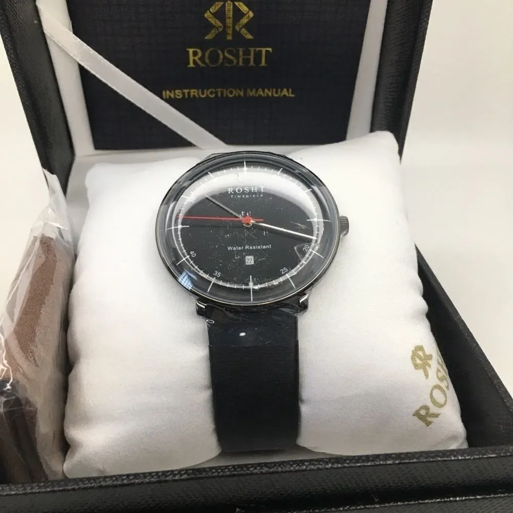 Rosht Men’s Black Leather Watch